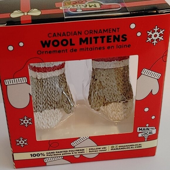 Main and Local Wool Mittens Canadian Ornament Hand Painted NIB - Picture 3 of 4